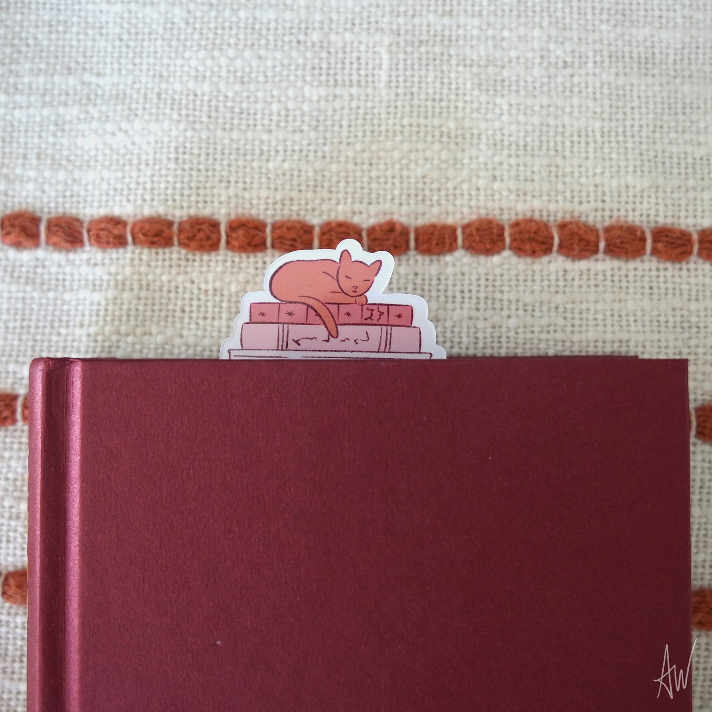 Cat on Books Pink | Bookmark