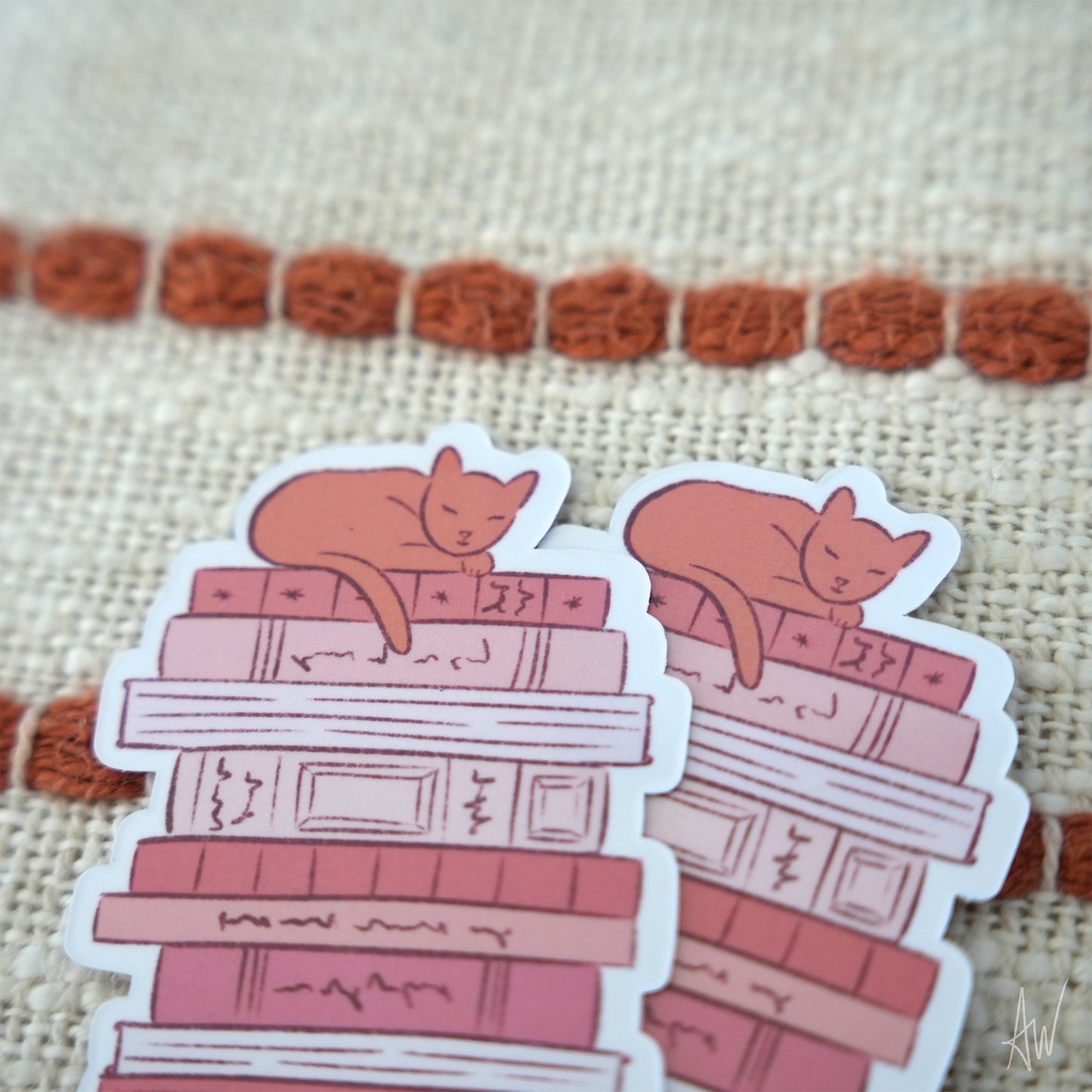Cat on Books Pink | Bookmark